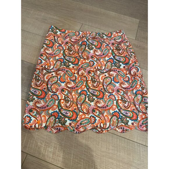 Talbots Petite 8P Womens Scalloped Hem Paisley Skirt Multicolor Design Waist 8P - Picture 1 of 7